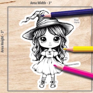 Coloring Stickers, Witch Decal, Halloween, Sticker, Cute Kids Stickers, Planner Sticker, Color Your Own Sticker