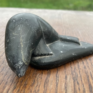Inuit soapstone hand carved seal sculpture signed by artist