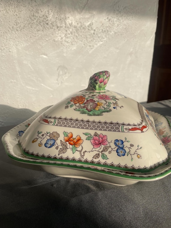 Copeland Spode Chinese Rose Square Lidded Vegetable Dish