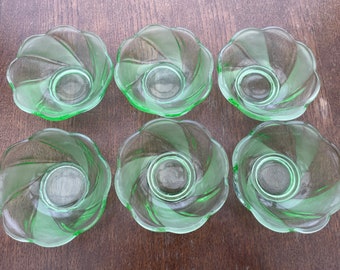 A set of 6 Art deco green glass ice cream bowls