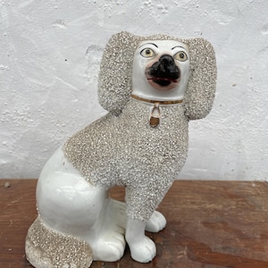 19th C. STAFFORDSHIRE Pottery Sieved-Clay 8 inch Poodle Figurine, c.1850