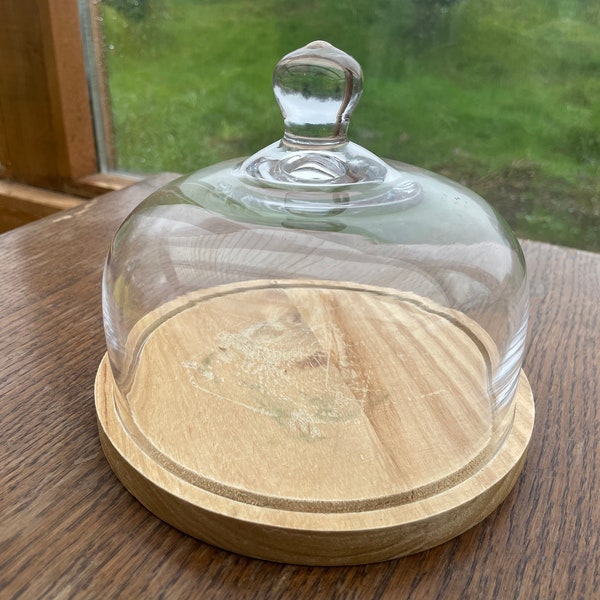 Vintage wooden based glass cheese dome