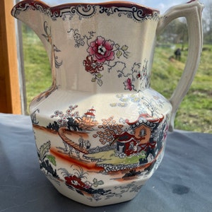 Mason&#39;s Ironstone farbiger Willow Muster Krug um 1900