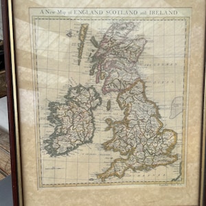 Rapin 1733, ancienne carte manuscrite col. Une nouvelle carte de l'Angleterre, de l'Écosse et de l'Irlande