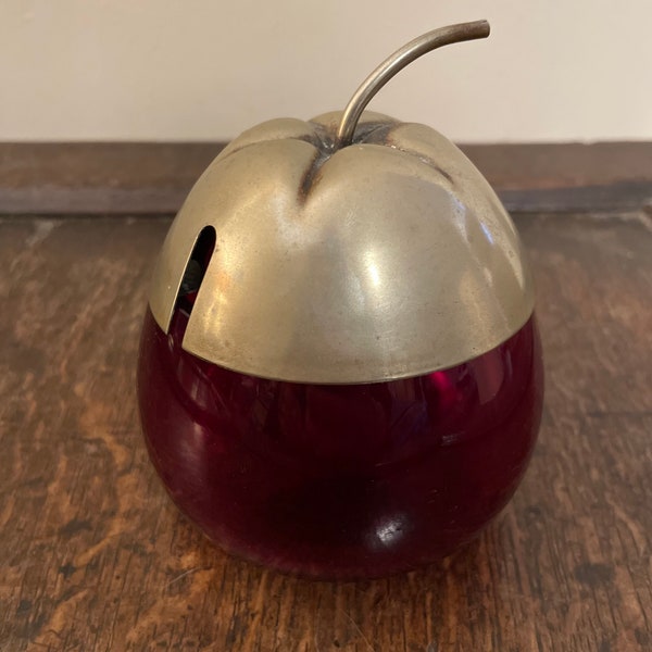 Antique Cranberry glass honey pot with silver plate lid Vasetto in Vetro