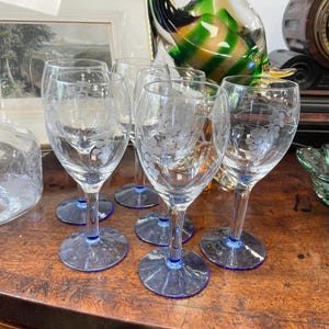 Vintage etched dessert wine glasses sherry port glasses