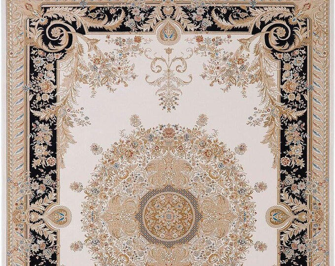 Vintage Style Viscose Rug – Elegant Medallion, Cotton Backing