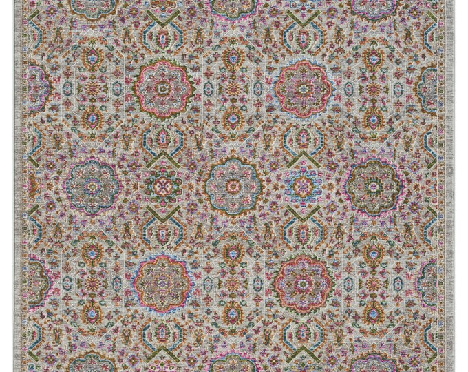 Washable Turkish Area Rug – Multicolor Vintage Boho Oriental Carpet