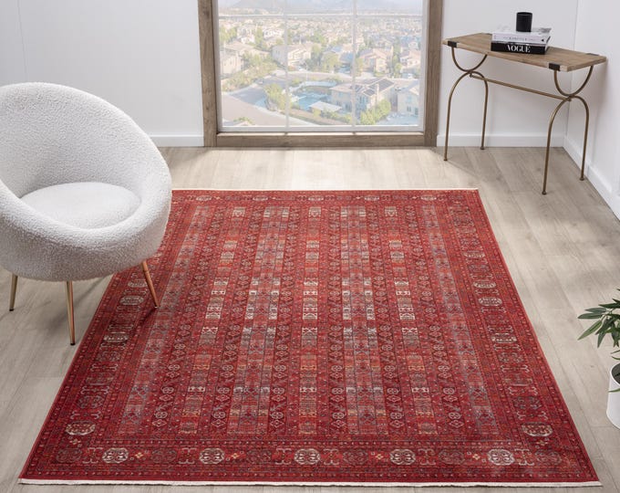 Burgundy Classic Pattern Rug – Anti-Allergic, Stain Resistant, Durable & Long-Lasting | Turkish Area Rug