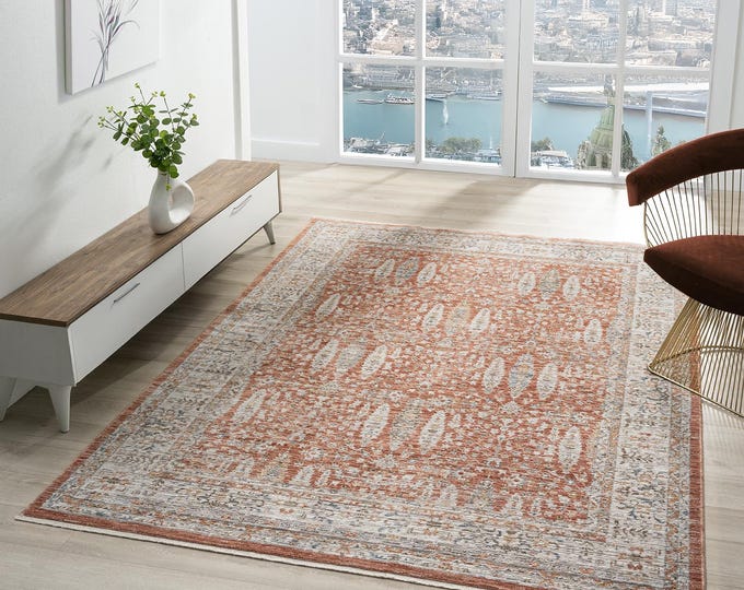Vintage Terracotta Turkish Rug, Distressed Oriental Design