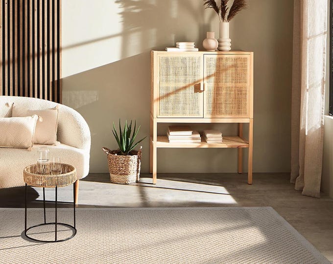 Beige Jute Rug, Versatile Bedroom Living Room Decor