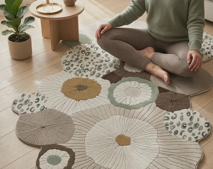 Geometric Patterned Rug – Modern style, Neutral Beige Cream Rug, Hypoallergenic, A Unique Decoration Option for Living Room and Hallway.
