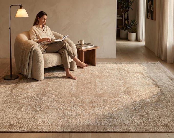 Hand-Dyed Viscose Blend Rug, Silky Soft Area Rug for Living Room or Bedroom, Elegant Textured Carpet