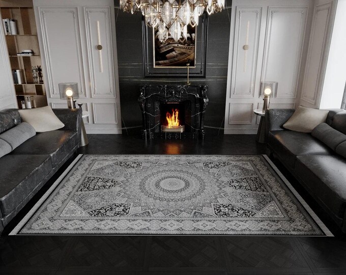 Black Bamboo Carpet, Traditional Middle Eastern Design