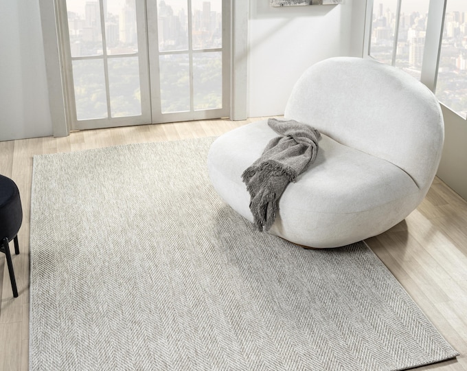 Gray Jute Rug, Neutral Woven Carpet, Durable Flooring