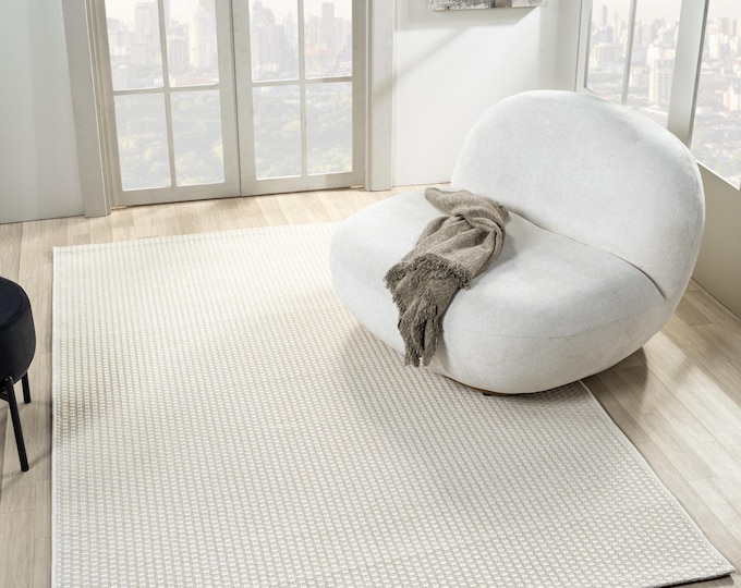 Jute Look Area Rug, Neutral Flatweave Carpet, Boho Farmhouse Rug for Living Room, Bedroom & Entryway