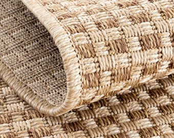 Bruin tapijt met jute-look, rieten designtapijt, Elegans binnen- en buitentapijt, decoratief eco-huistapijt, gemakkelijk schoon te maken tapijt