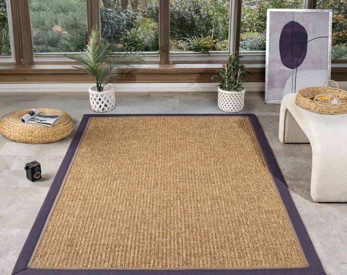 Natural Jute Rug – Durable Fabric Border, Pet Friendly
