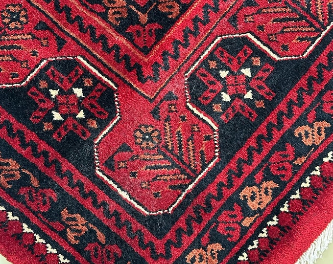 Red Afghan Wool Rug, Ethnic Handcrafted Carpet