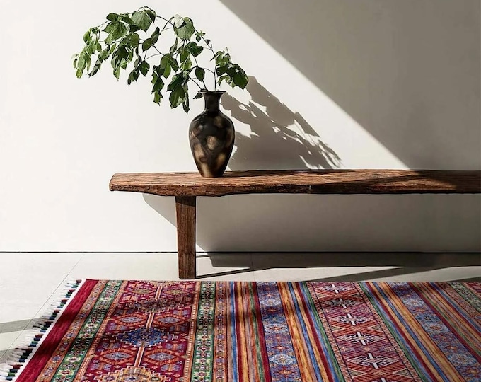 Machine-woven Wool Rug – Red Ethnic Style Living Room Rug