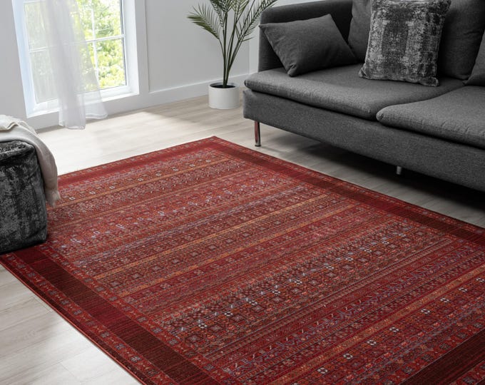 Burgundy Turkish Carpet, Classic Pattern, Stain Resistant, Durable
