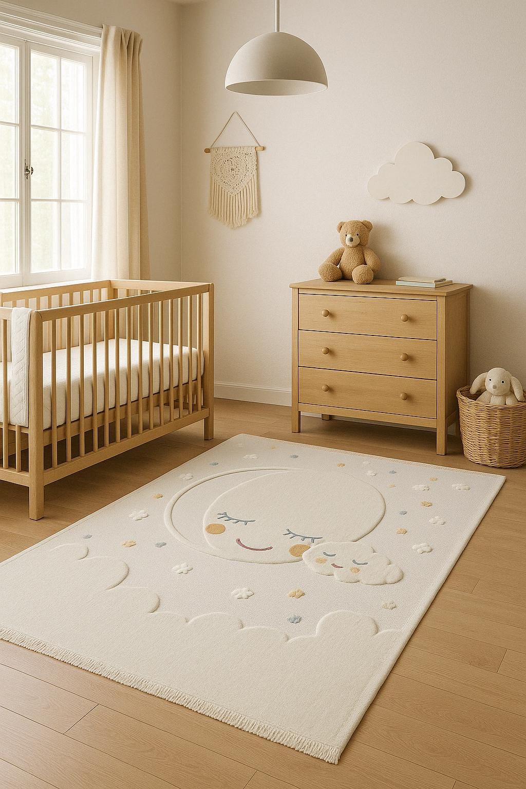 Scandinavian Moon & Cloud Kids Rug – Anti-allergic, Dust-free Nursery ...