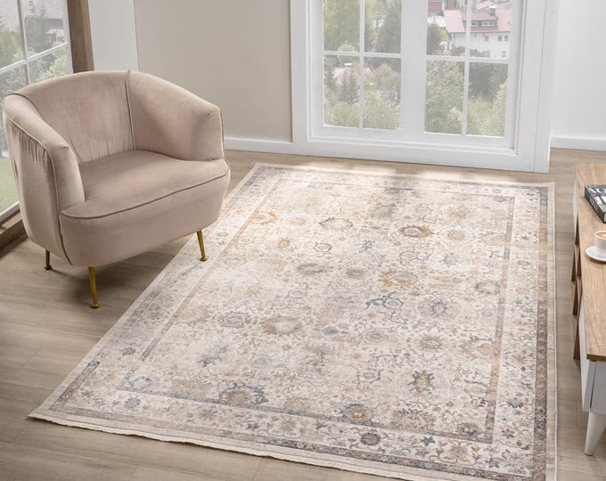 Beige Turkish Motif Carpet – Easy to clean, Anti-Allergic carpet