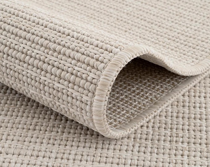 Natural White Woven Area Rug, Textured Neutral Living Room Rug, Minimalist Modern Carpet, Scandinavian Boho Rug, Large Bedroom Rug