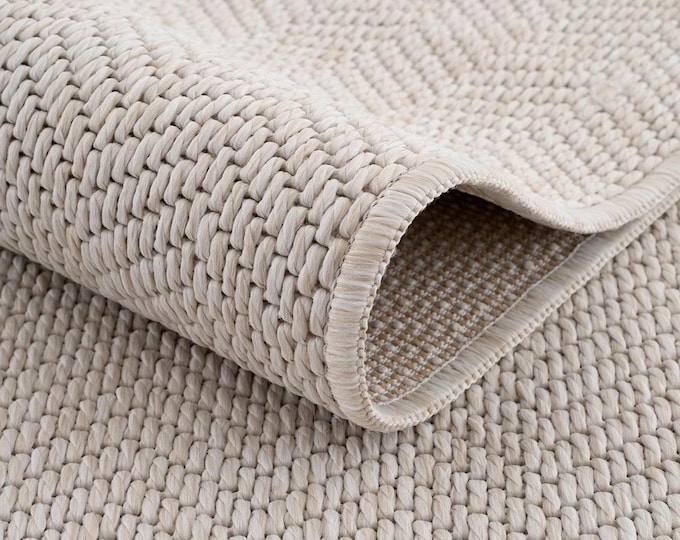 Cream-Colored Jute Rug, Woven Rug in Neutral Tones, Modern Farmhouse Style Rug, Wicker-Patterned Rug for Living Room and Entryway