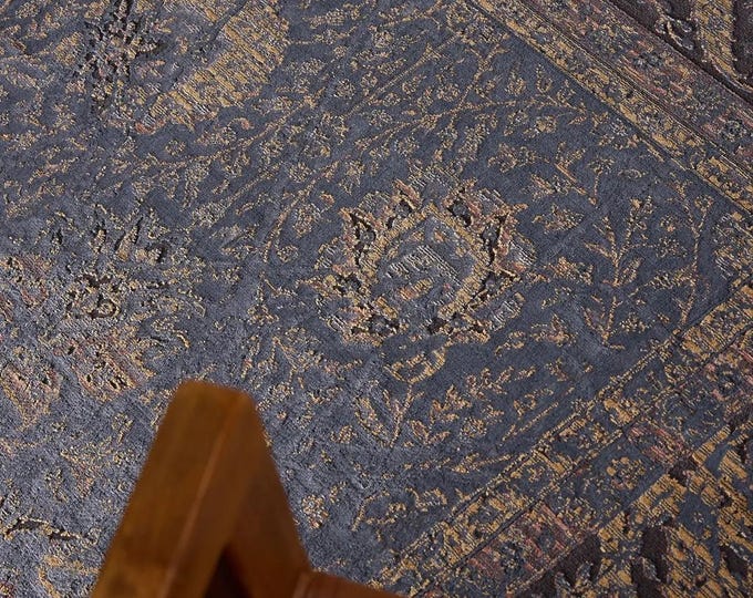 Turquoise Viscose Rug – Vintage Floral 6mm Low Pile Carpet