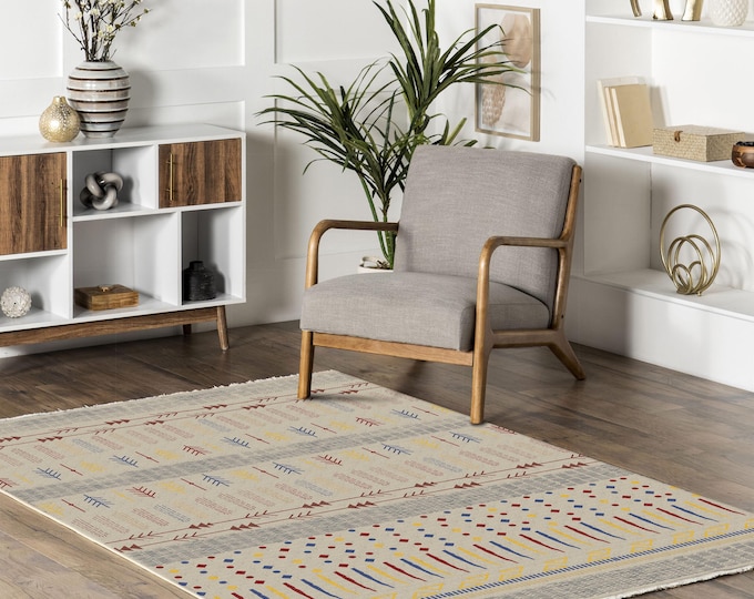 Geometric Turkish Kilim Rug, Washable Area Rug