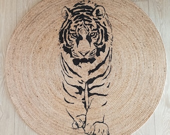 Alfombra Decorativa Duradera Ovalada con Figura de Tigre, Alfombra Antialérgica para Sala de Estar y Descanso, Alfombra para Sala de Exposición, Regalo para Nuevo Hogar