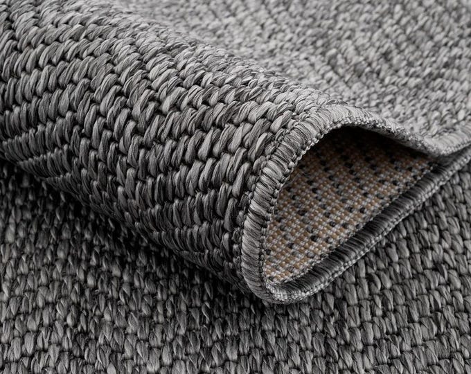 Gray Textured Area Rug, Modern Woven Rug, Charcoal Living Room Carpet, Minimalist Bedroom Rug, Neutral Rustic Home Decor