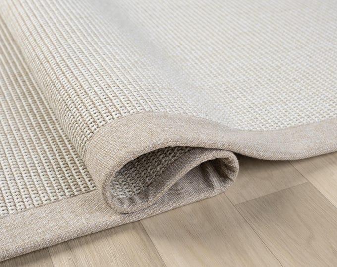 Durable Pet-Friendly Jute Area Rug with Fabric Border – Stain Resistant, Modern Natural Woven Carpet