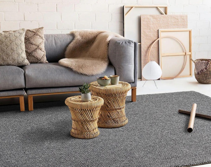 Natural Wool Rug, Simple Striped Design, New Zealand Wool