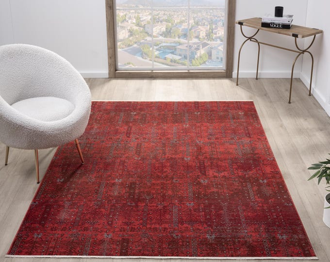 Red Ottoman Patterned Carpet – Stain-Resistant, Anti-Allergic Rug
