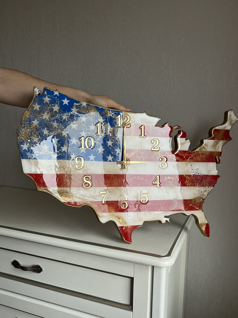 Epoxy Wall Clock USA Home Decor Resin Art Modern Handmade Clock Unique