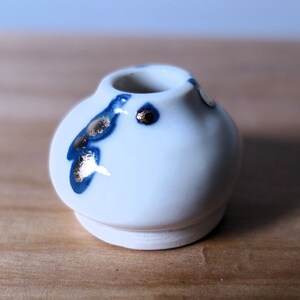 Handmade Small Bud Vase - Blue, White, & Gold Accent Ceramic Pottery, Unique Flower Holder, Artisan Crafted Home Decor
