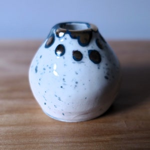 Handmade Small Bud Vase - Blue, White, & Gold Accent Ceramic Pottery, Unique Flower Holder, Artisan Crafted Home Decor