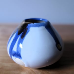Handmade Small Bud Vase - Blue and Gold Ceramic Pottery, Unique Flower Holder, Artisan Crafted Home Decor
