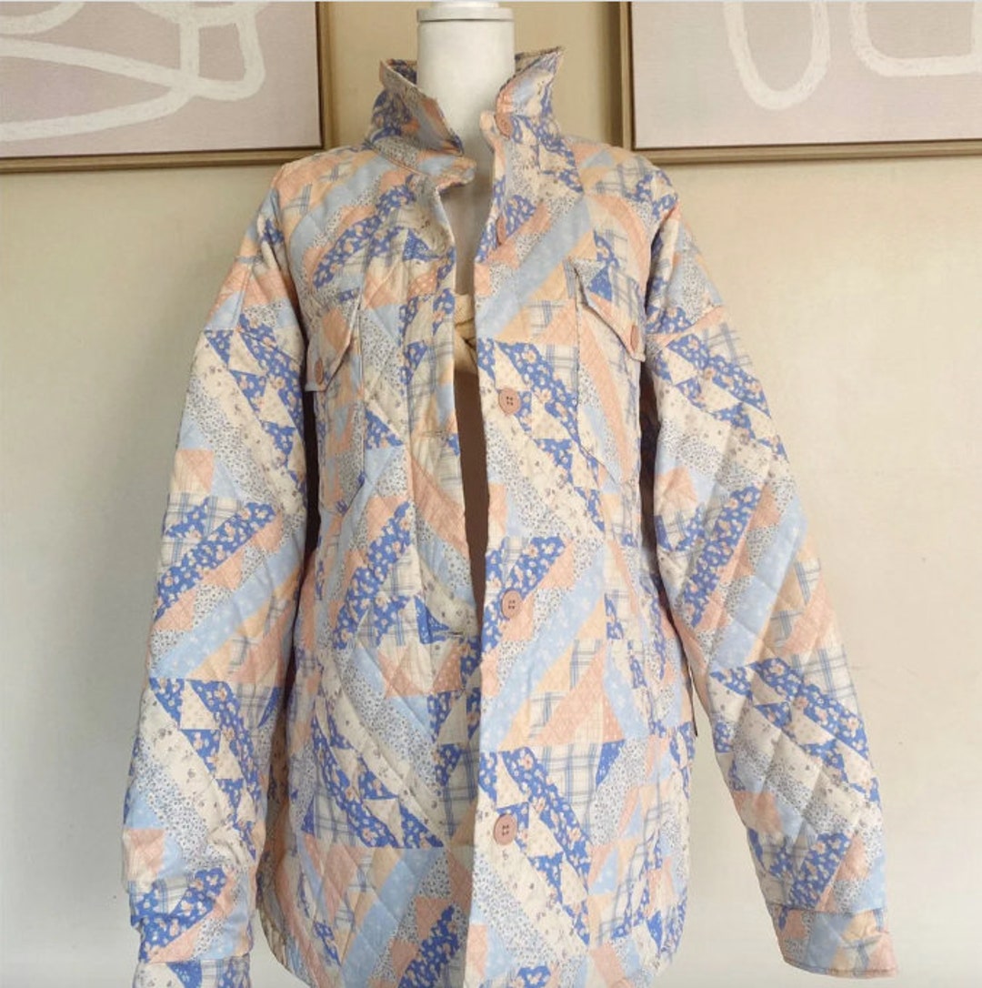 Blue and Pink Quilt Pattern Cottagecore Coat / House Coat / Etsy