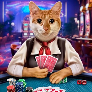 Animais de estimação jogando pôquer, retrato personalizado de animal de estimação, cães jogando pôquer, gato jogando em um cassino, cachorro jogando cartas, presente de aniversário para amigo, arte de pôquer
