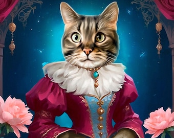 Christmas gift for mom, personalized cat portrait, royal cat portrait, queen cat portrait, gift for dog owner, Mother's Day gift