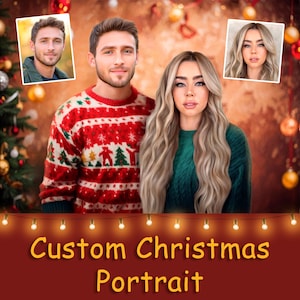 Christmas portrait custom, family portrait, Christmas gift for parents, unique Christmas gift for friends, custom Christmas illustration