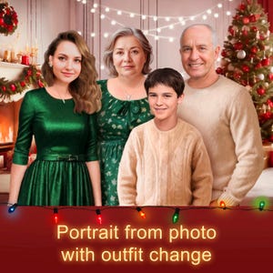 Christmas portrait from photo with clothes change, custom Christmas gift, custom family portrait, Christmas family portrait, christmas gift