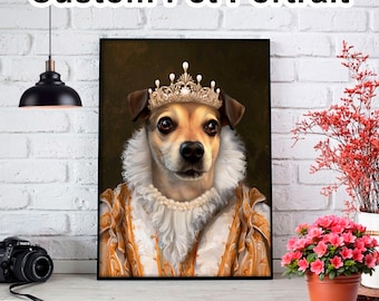 Christmas gift for grandma, custom pet portrait, royal dog, Renaissance dog, unique pet lover gift, gothic pet portrait, cat art.