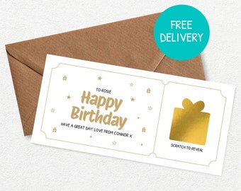 à gratter d'anniversaire personnalisée de luxe, Cadeau d'anniversaire | Carte à gratter cadeau | billet à gratter pour révéler | Carte à gratter joyeux anniversaire