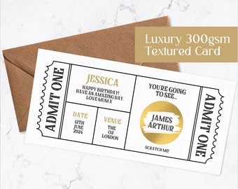 Personalised Scratch Card | Concert Ticket, Birthday Reveal Gift | Luxury Happy Birthday Scratch Card | Scratch to Reveal | Gig Ticket