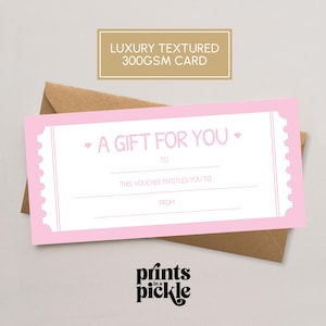 Custom Gift Voucher | Luxury Gift Voucher | Custom Gift Card | Gift Voucher, Personalised Voucher, Surprise Ticket, Pink Blank Voucher