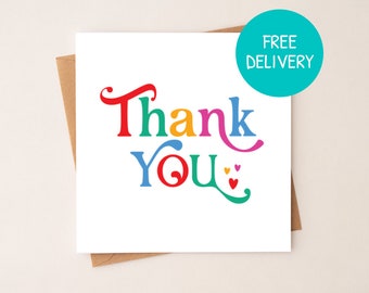 Thank You Greetings Card, Thanks Greetings Card, Thank You Card for Mum, Dad, Neighbour, Brother, Sister, With Thanks, Modern Greetings Card